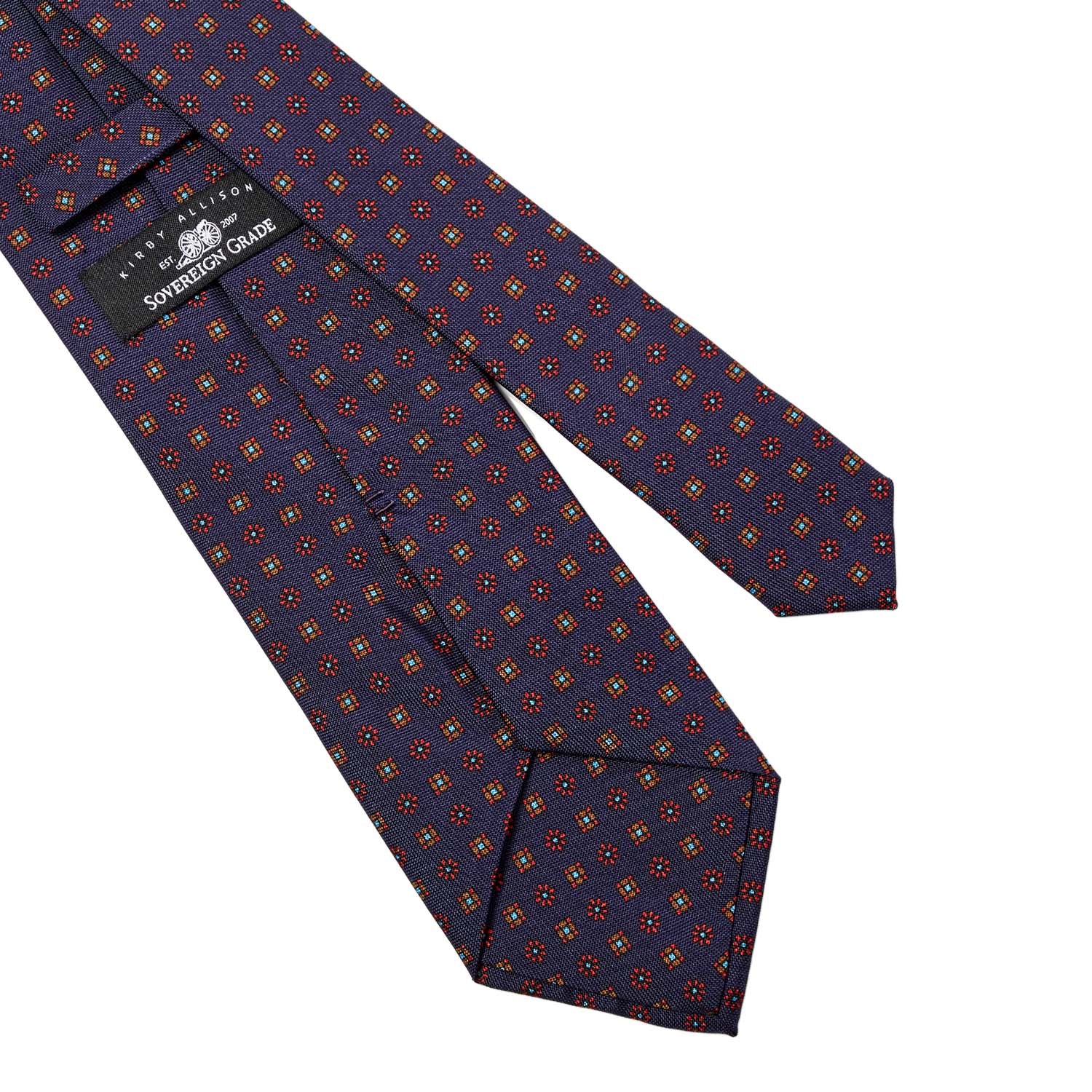 A Sovereign Grade Navy Floral 25oz Silk Hopsack Tie (150x8.5 cm) by KirbyAllison.com, showcasing quality craftsmanship.