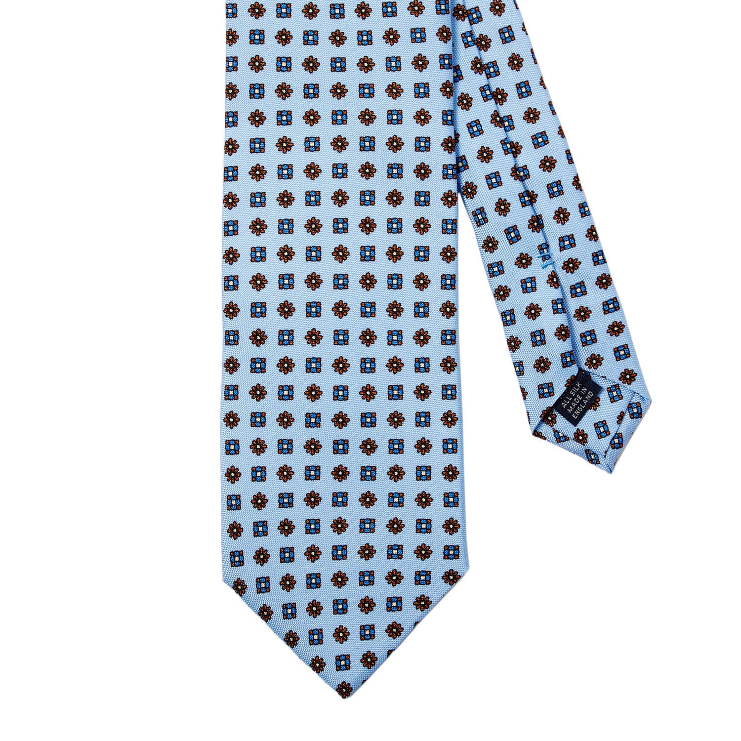 A Sovereign Grade Baby Blue Floral 25oz Silk Hopsack Tie (150x8.5 cm) by KirbyAllison.com with blue polka dots.