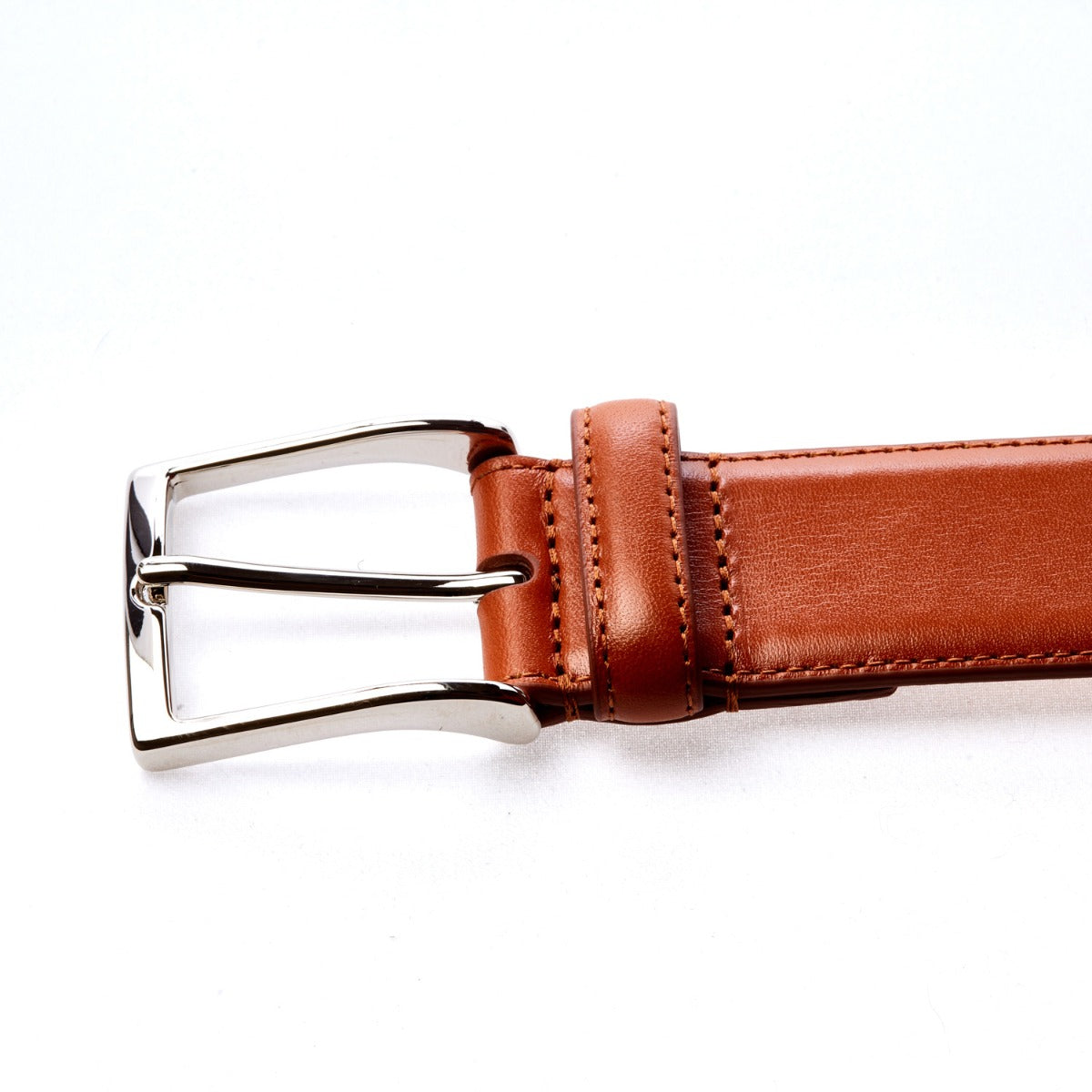 Sovereign Grade Light Brown Calfskin Dress Belt by KirbyAllison.com on a white background.