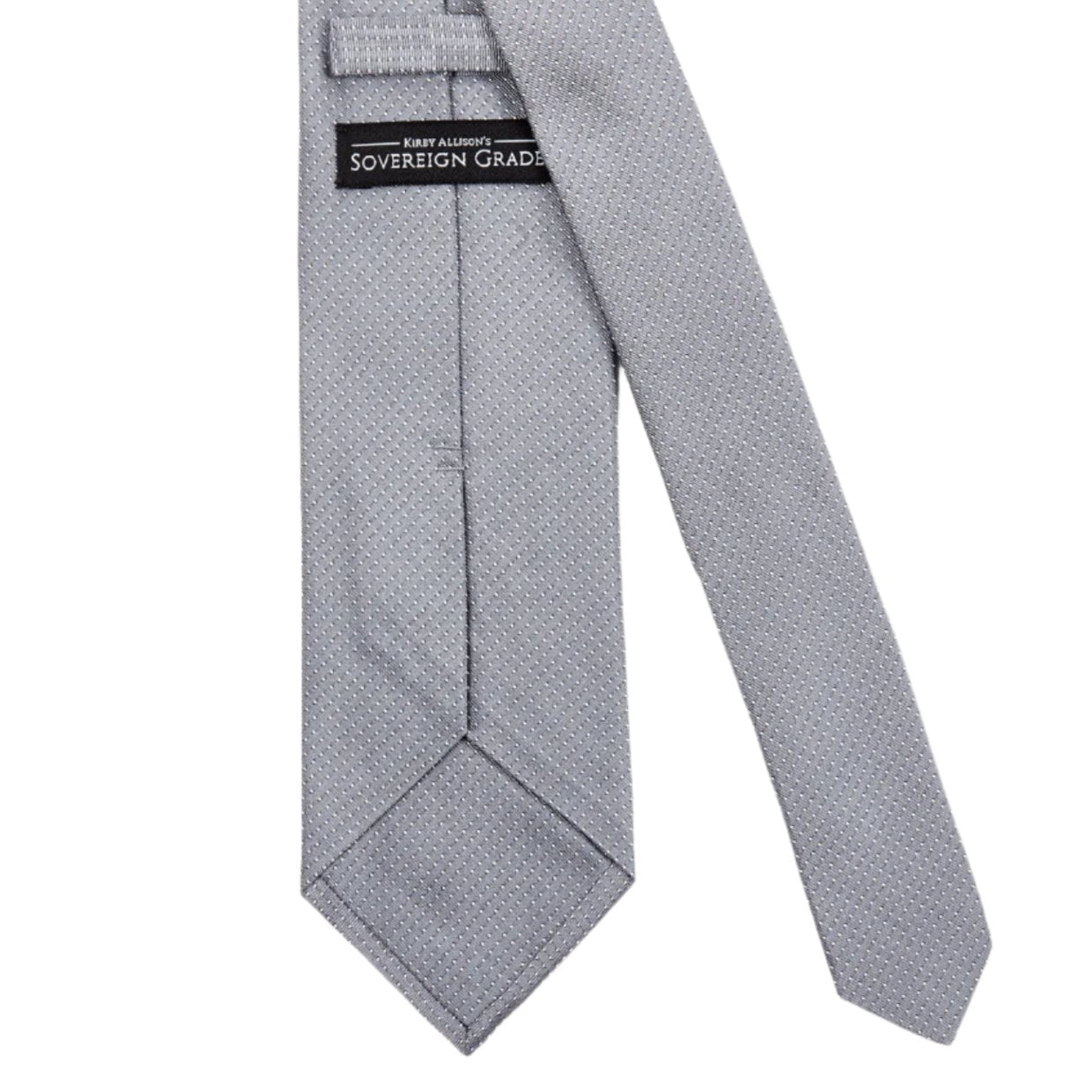 A Sovereign Grade Silver Silk Micro Dot Tie by KirbyAllison.com on a white background.