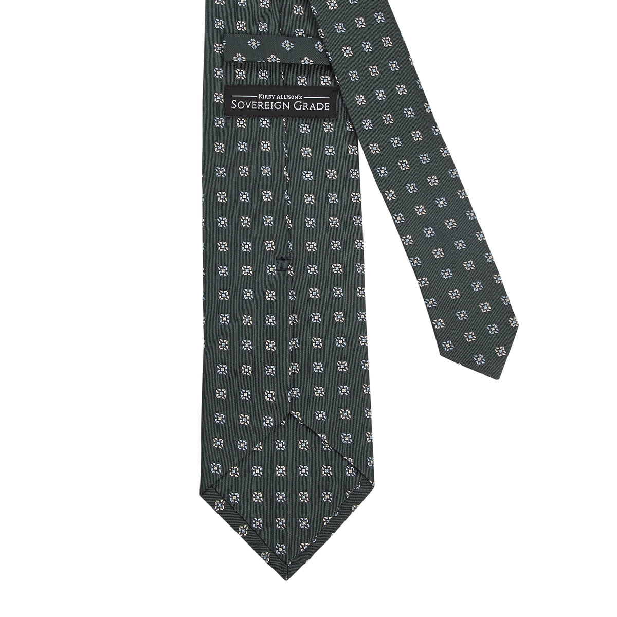 A Sovereign Grade Forest Green Square Floral Jacquard Tie from KirbyAllison.com, on a white background from United Kingdom.