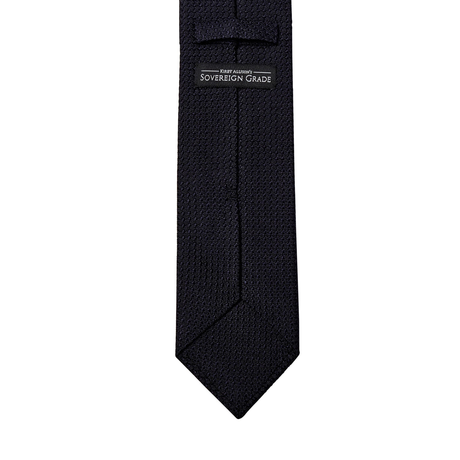 A Sovereign Grade Grenadine Grossa Midnight Blue Tie by KirbyAllison.com on a white background.