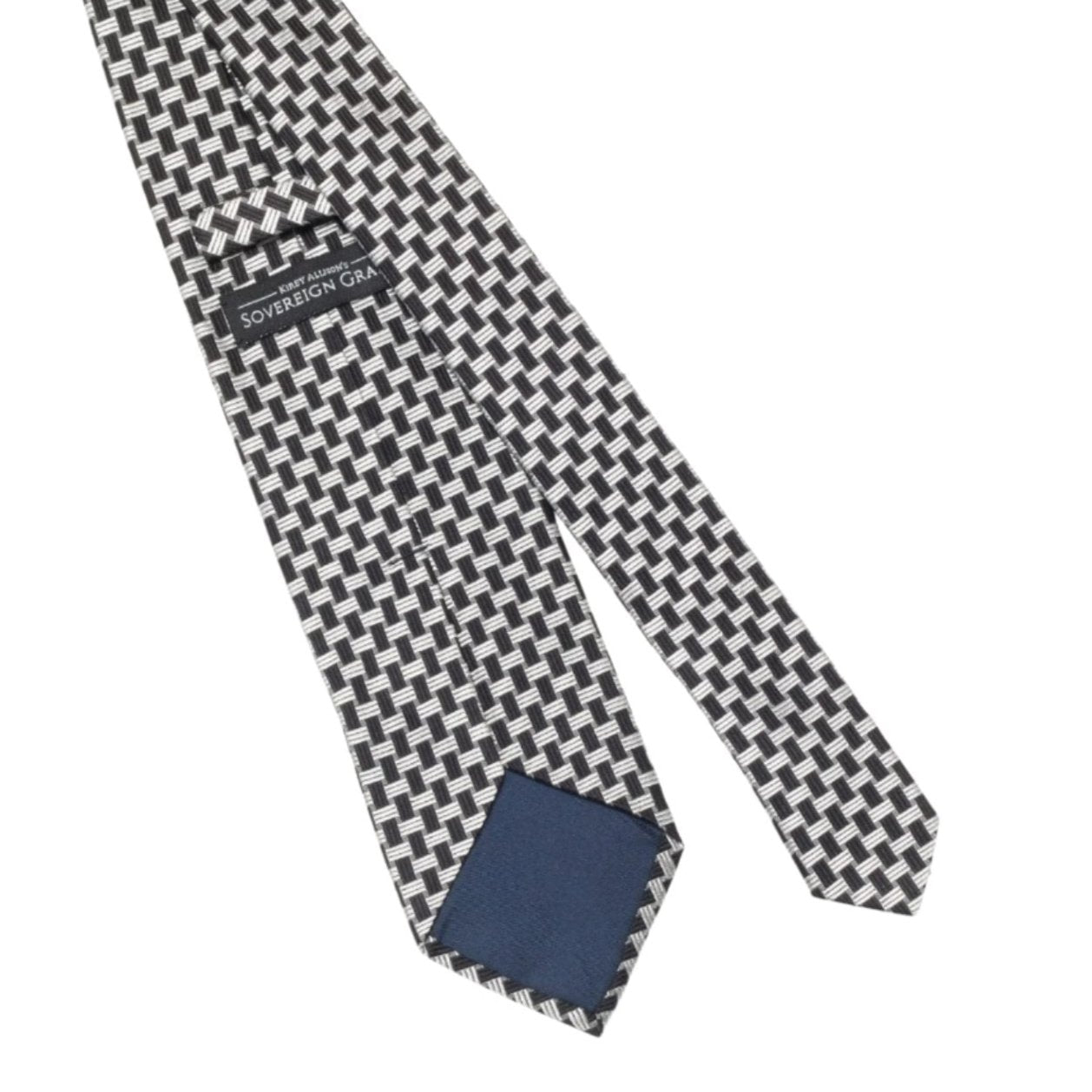 A handmade black and white checkered KirbyAllison.com Sovereign Grade Basket Weave Silk Tie, showcasing high-quality craftsmanship, on a white background.