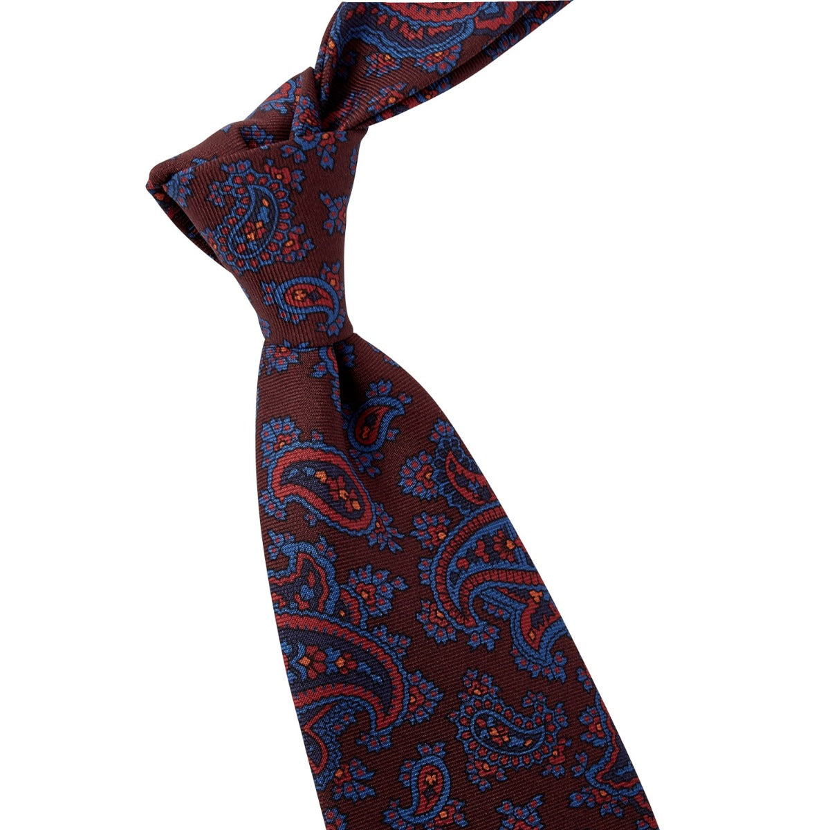 A Sovereign Grade Burgundy Ancient Madder Paisley Tie with quality craftsmanship by KirbyAllison.com in the United Kingdom.