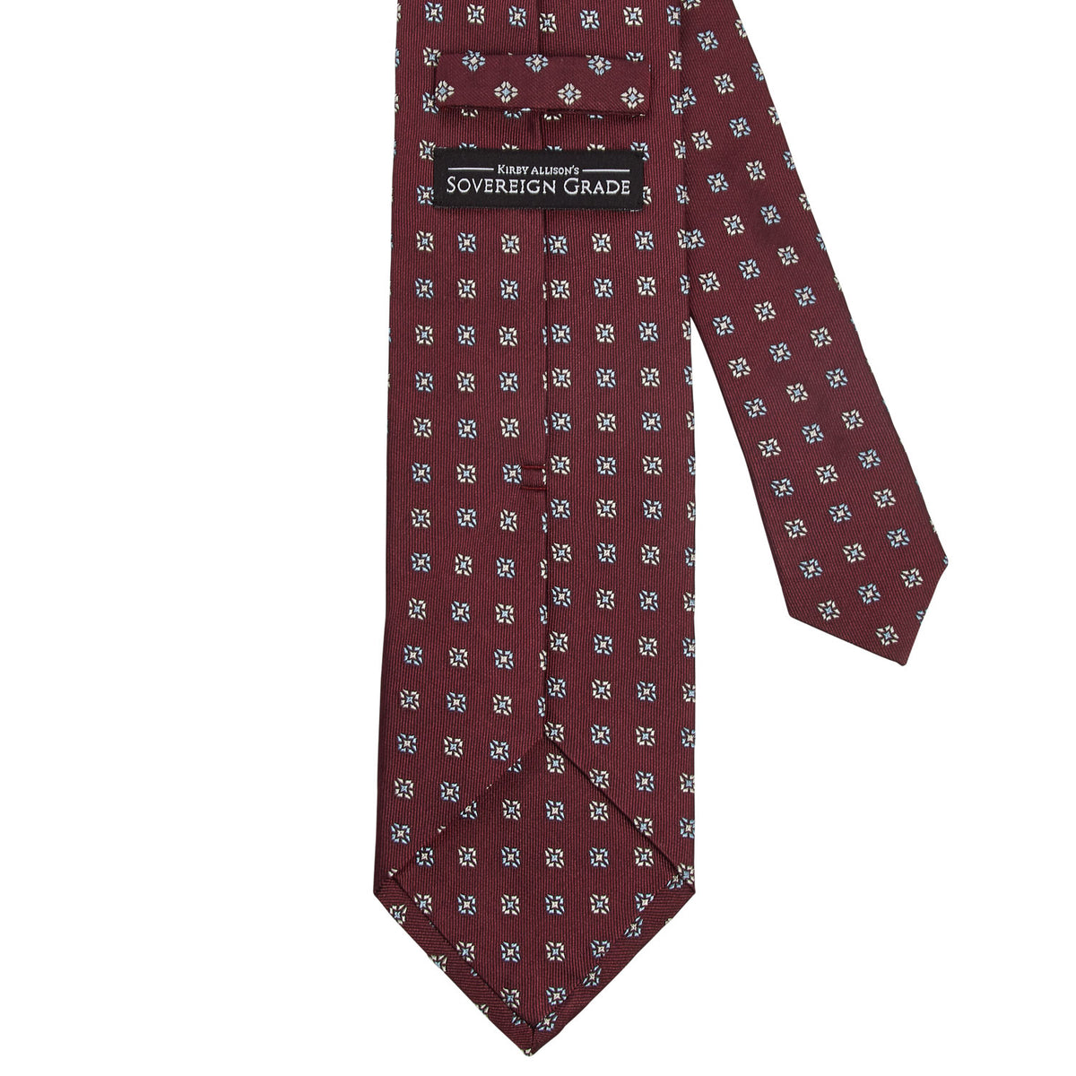 A Sovereign Grade Oxblood Square Floral Jacquard Tie from KirbyAllison.com showcasing quality craftsmanship.