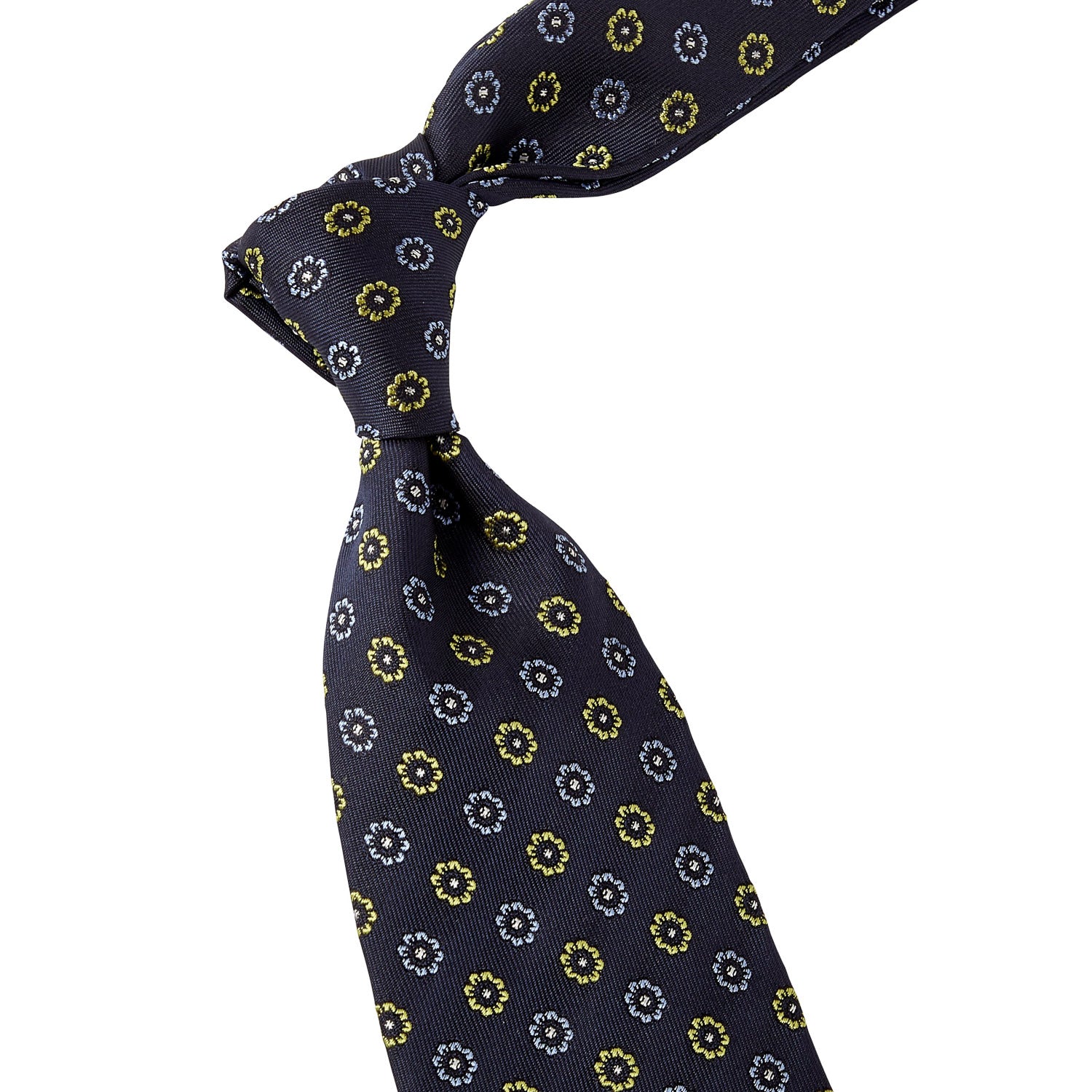 A quality handmade Sovereign Grade Navy Blue and Lime Jacquard Tie by KirbyAllison.com, perfect for the United Kingdom.