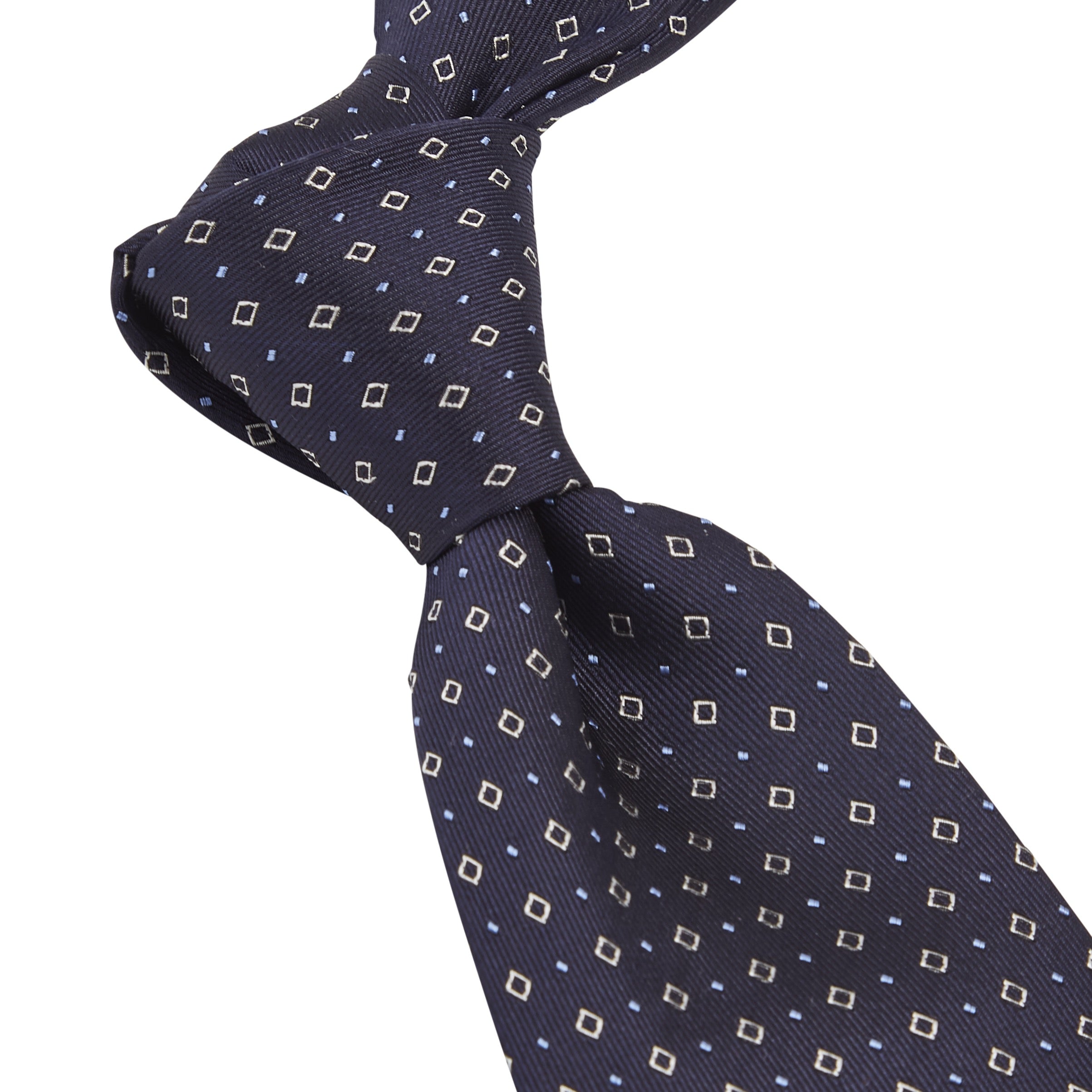 A Sovereign Grade Midnight Blue Alternating Square Dot Jacquard necktie from KirbyAllison.com.