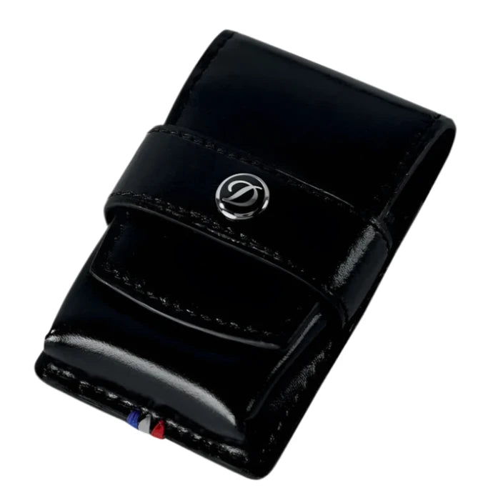 A S.T. Dupont Black Leather La Grande Cling Lighter Case with a red and blue stripe, protecting your lighter in a lighter case.