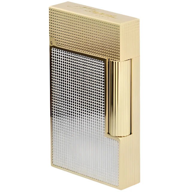 A S.T. Dupont Line 2 Gold and Silver Lighter with a mesh pattern from S.T. Dupont.