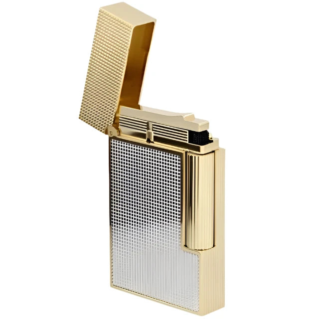 A S.T. Dupont Line 2 Gold and Silver Lighter by S.T. Dupont on a white background.