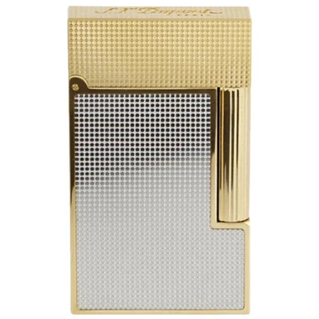 A S.T. Dupont Line 2 Gold and Silver Lighter on a white background.