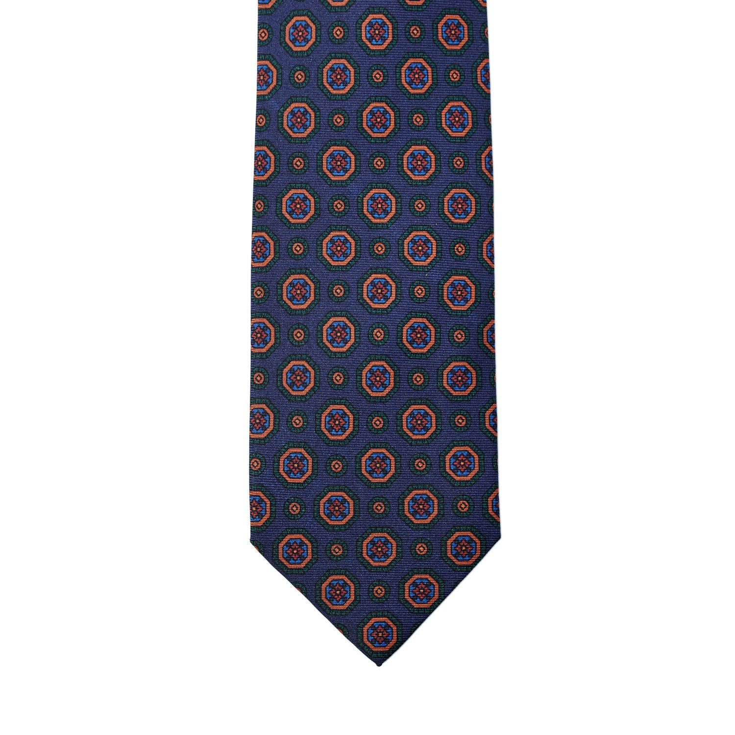 A Sovereign Grade Dark Navy Geometric Ancient Madder Tie (150x8.5 cm) of the highest quality from KirbyAllison.com.