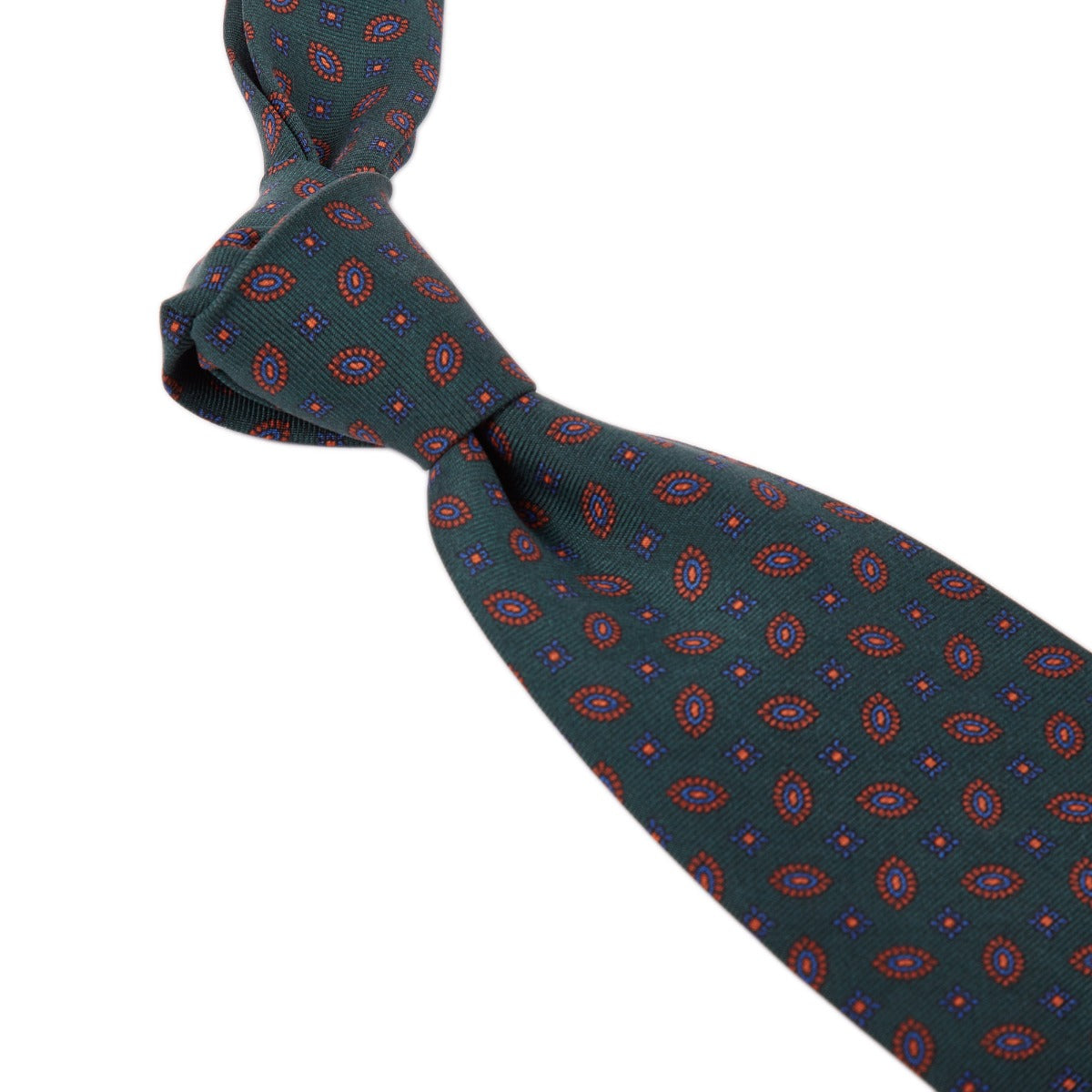 Sovereign Grade Forest Green Diamond Alternating Ancient Madder Silk Tie - 150 cm