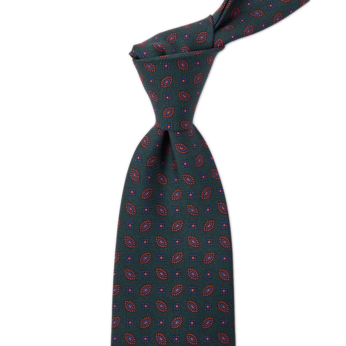 Sovereign Grade Forest Green Diamond Alternating Ancient Madder Silk Tie - 150 cm