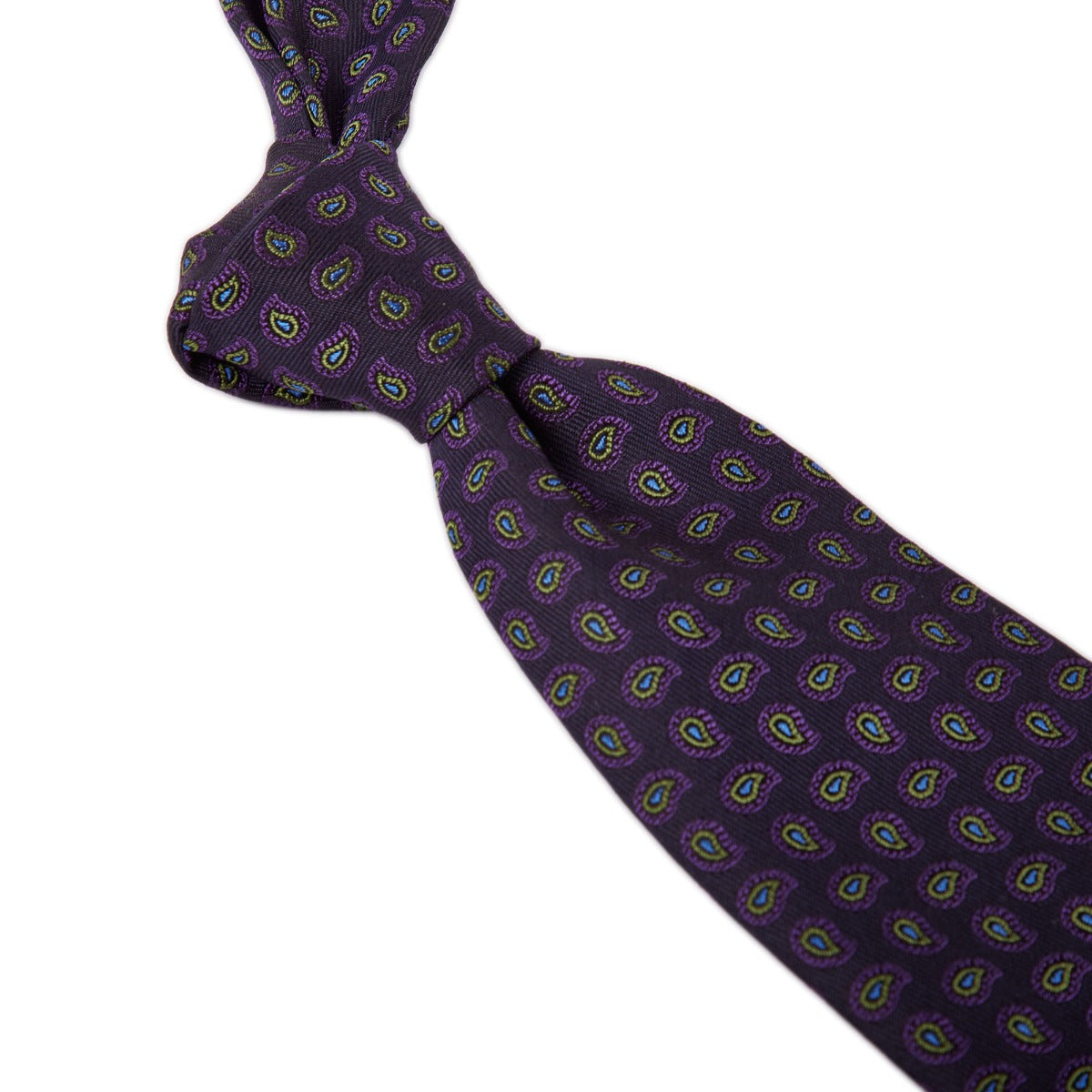 A Sovereign Grade Navy Paisley Jacquard Silk Tie from KirbyAllison.com, crafted from 100% English silk.