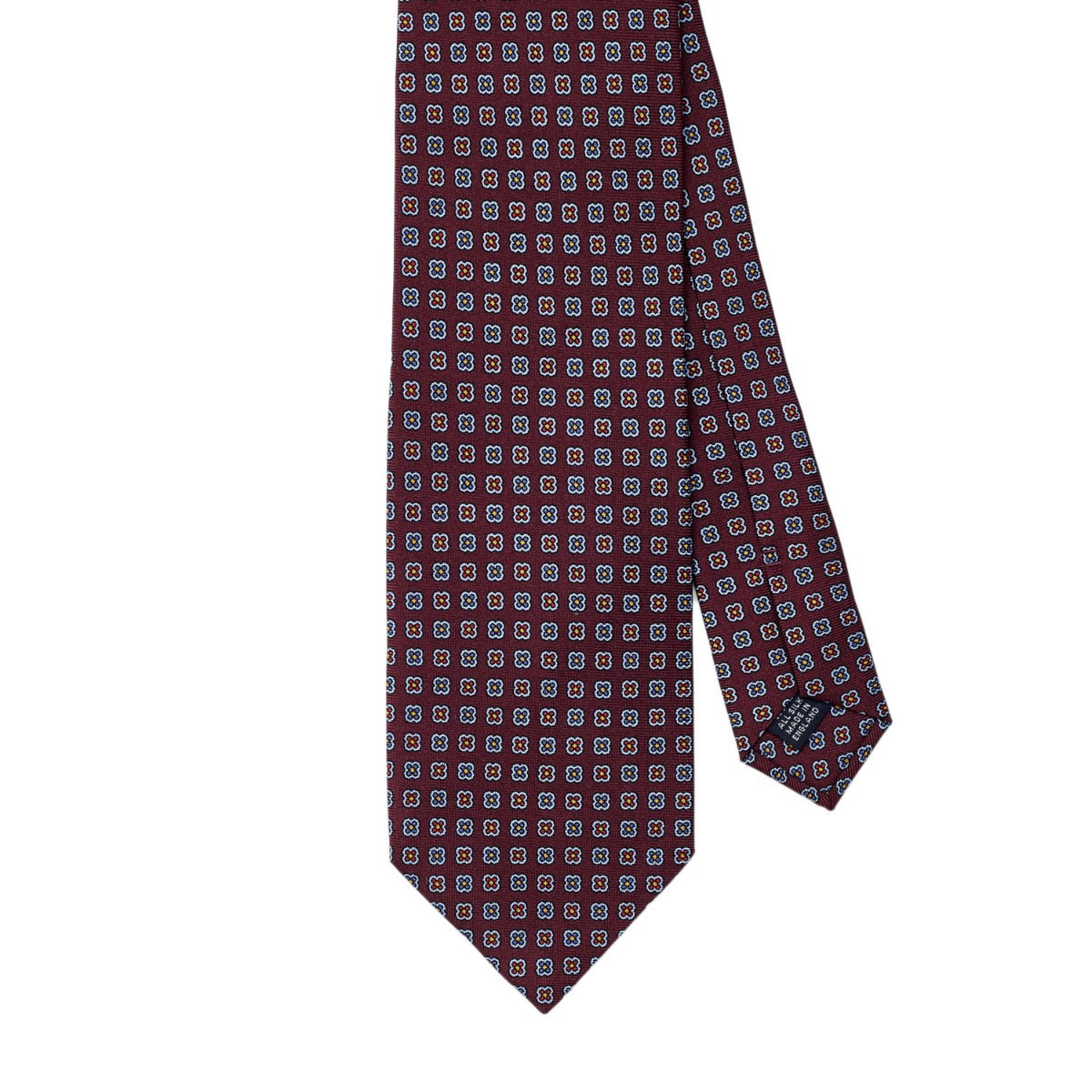 A KirbyAllison.com Sovereign Grade Burgundy Daisy 36oz Printed Silk Tie from the United Kingdom.