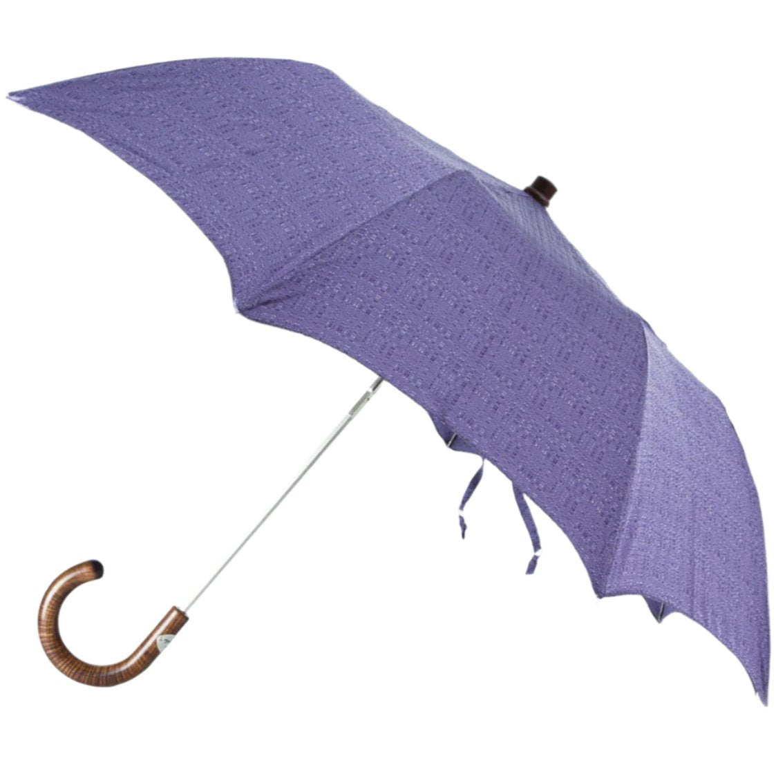 An Imperial Purple Travel Umbrella with Maple Handle from KirbyAllison.com on a white background.