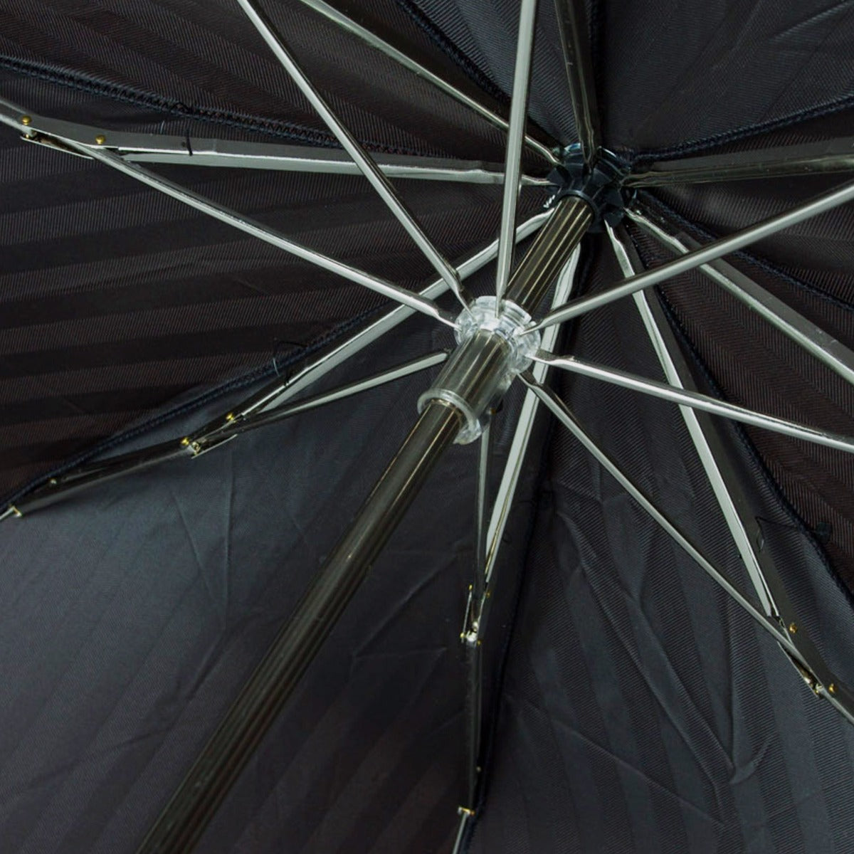 A Brown Herringbone Canopy Travel Umbrella with a Woven Leather Handle from KirbyAllison.com.