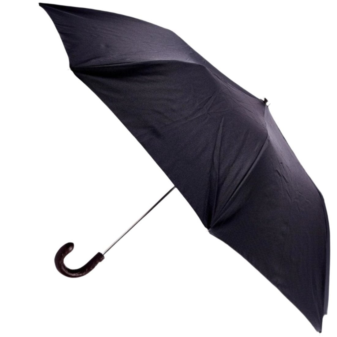 A Brown Alligator Travel Umbrella with Black Canopy from KirbyAllison.com on a white background.