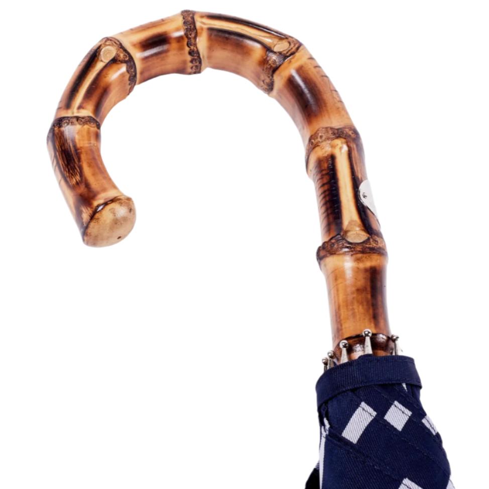Navy Pin Stripe Umbrella with Bamboo Handle | KirbyAllison.com