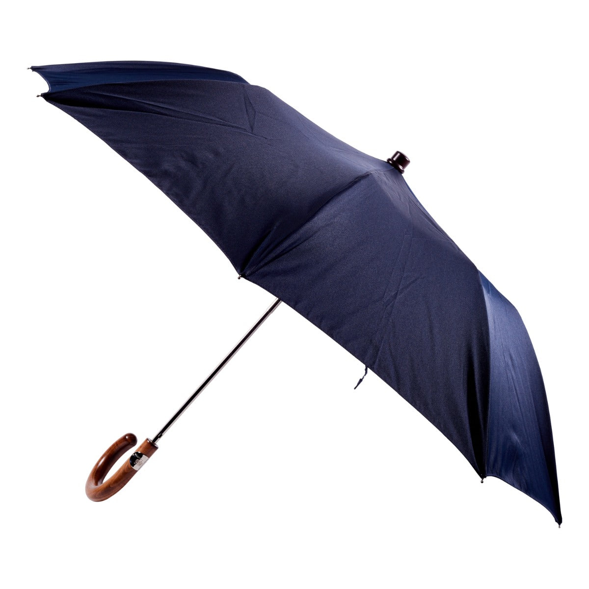 A Navy Travel Umbrella with Maple Handle from KirbyAllison.com.