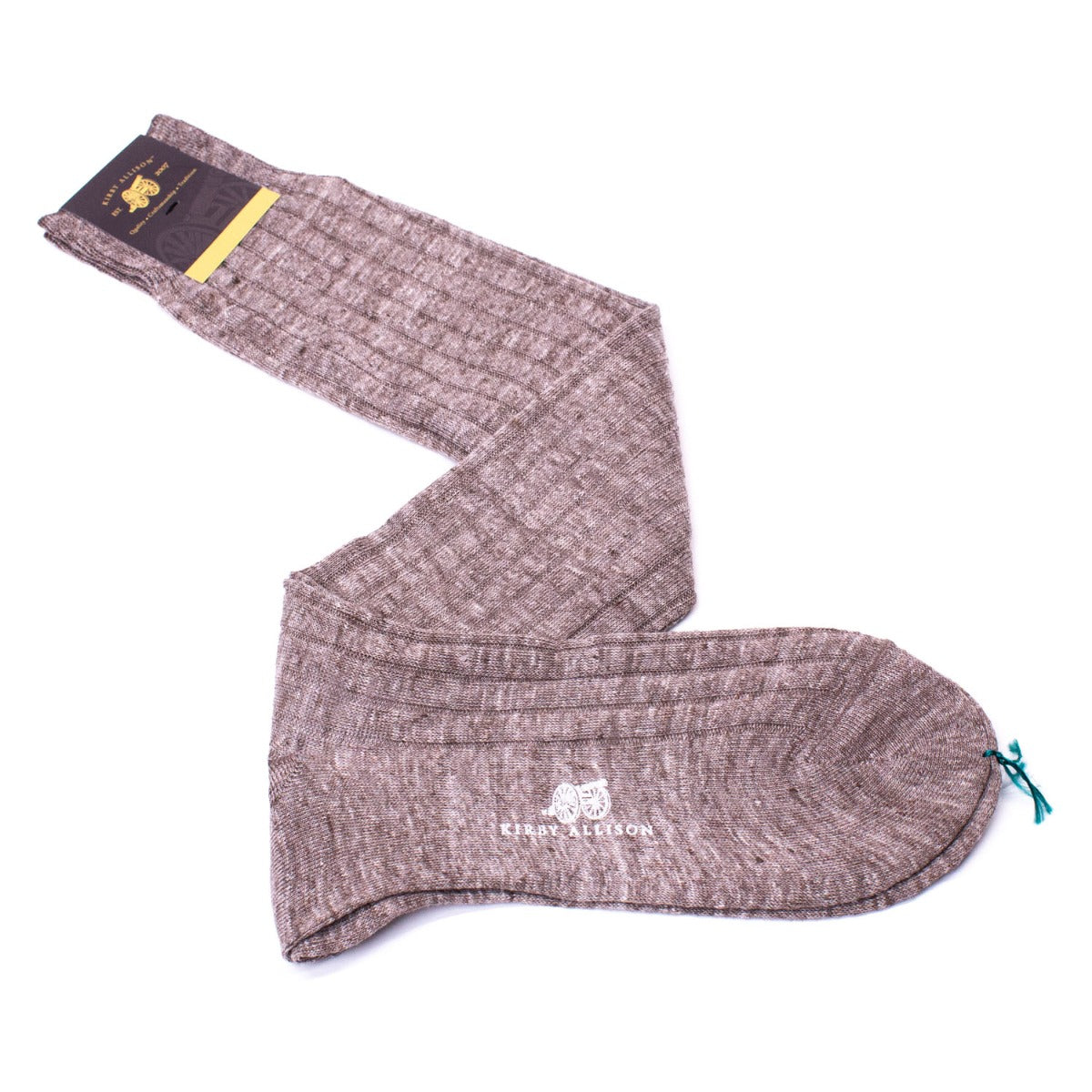 A pair of Sovereign Grade 100% Linen Dress Socks OTC by KirbyAllison.com on a white background.