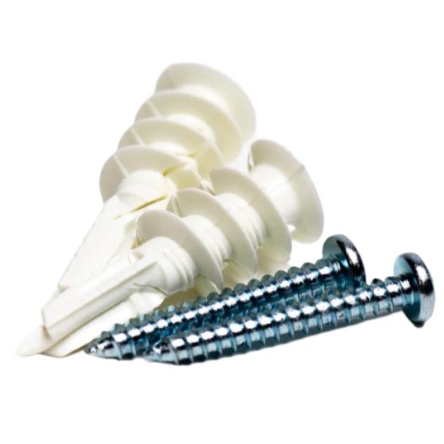 A Hanger Project Small Tie Rack - Walnut/Brass Pegs by KirbyAllison.com and a blue screw on a solid hardwood surface.