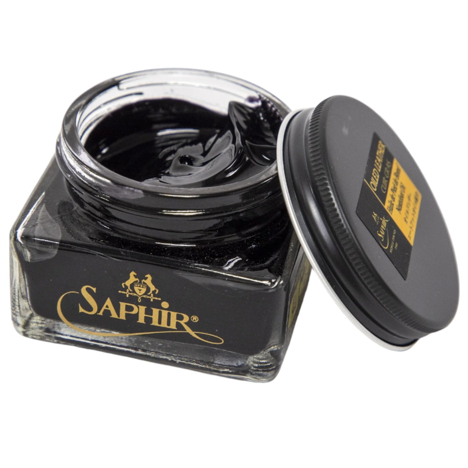 KirbyAllison.com Saphir Medaille d'Or Oiled Leather Cream for Chromexcel made in France on a white surface.