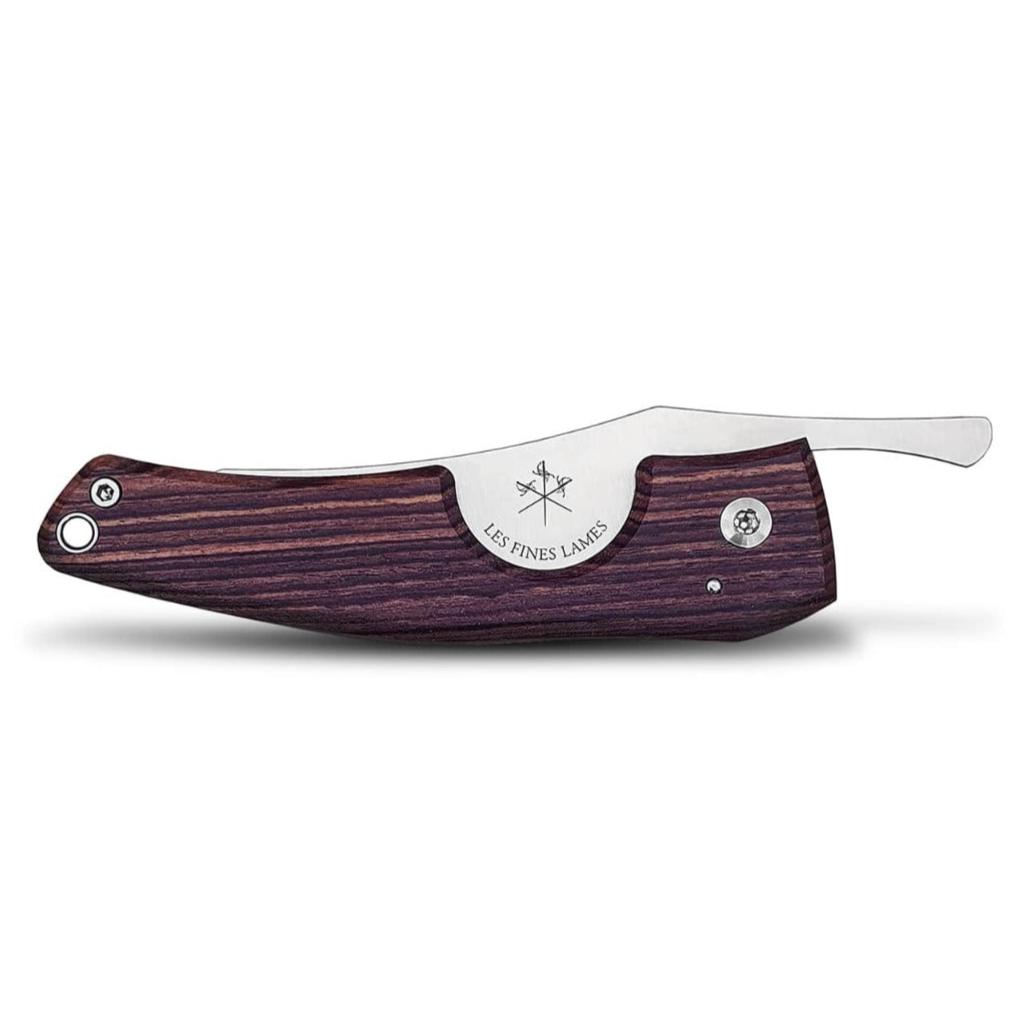 A Kirby Allison Kingwood Cigar Knife with a purple handle on a white background, featuring a lifetime warranty from KirbyAllison.com.