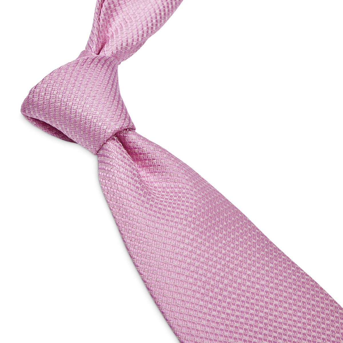 A KirbyAllison.com Sovereign Grade Pink Jacquard Mock Grenadine tie on a white background.