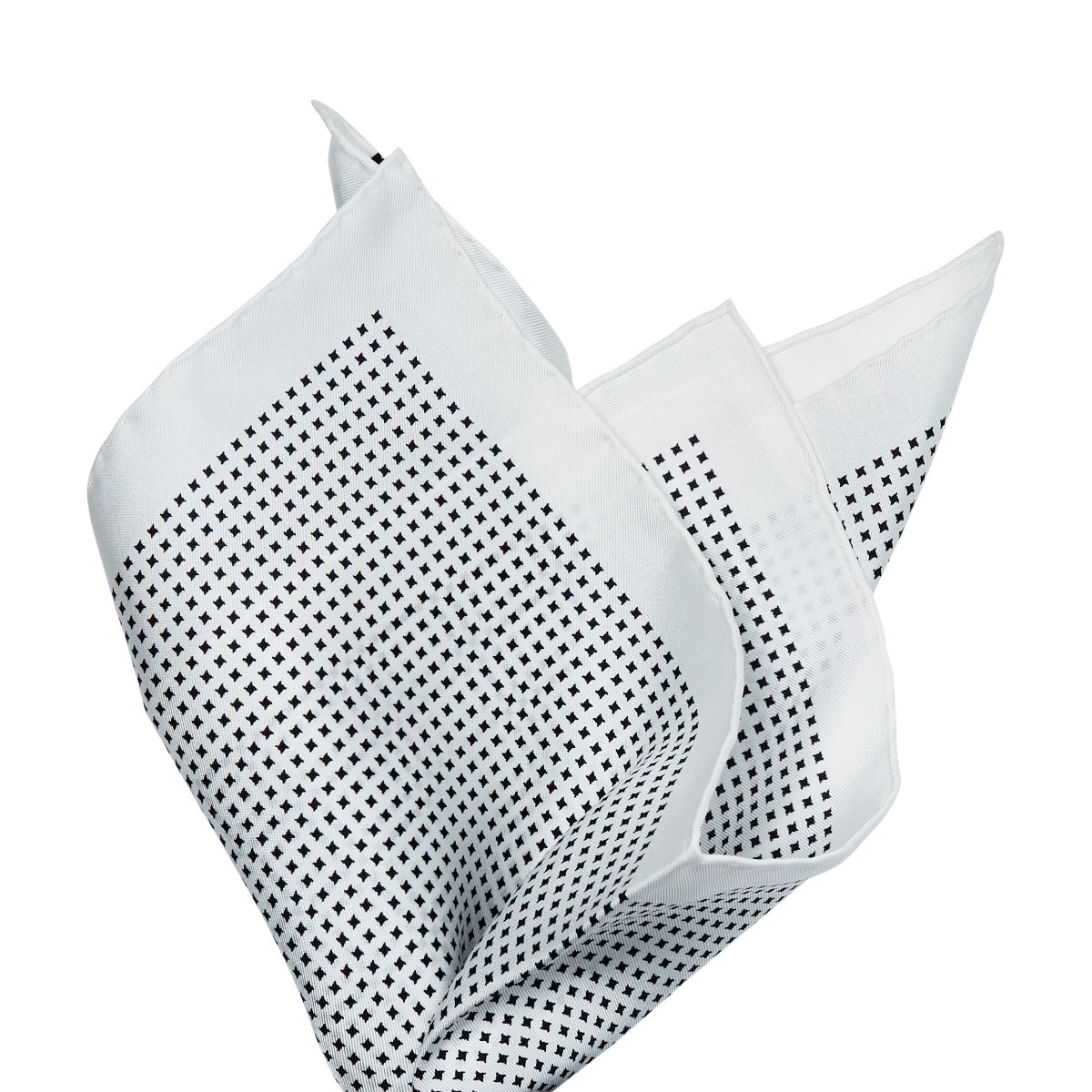 A formal Sovereign Grade 100% Silk White Repeating Black Star pocket square from KirbyAllison.com for your wardrobe.