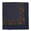 A Sovereign Grade 100% Silk Navy Repeating Floral Pocket Square from KirbyAllison.com with a paisley pattern and hand-rolled edges.