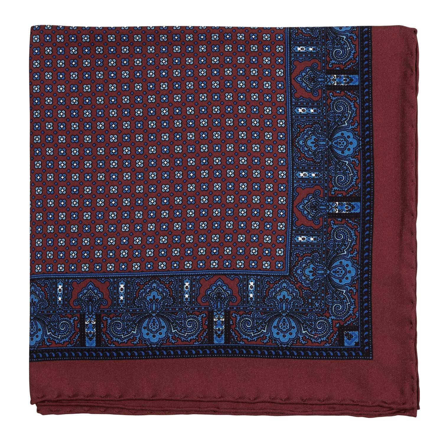 Handmade in England Sovereign Grade 100% Silk Burgundy Repeating Floral Pocket Square by KirbyAllison.com.