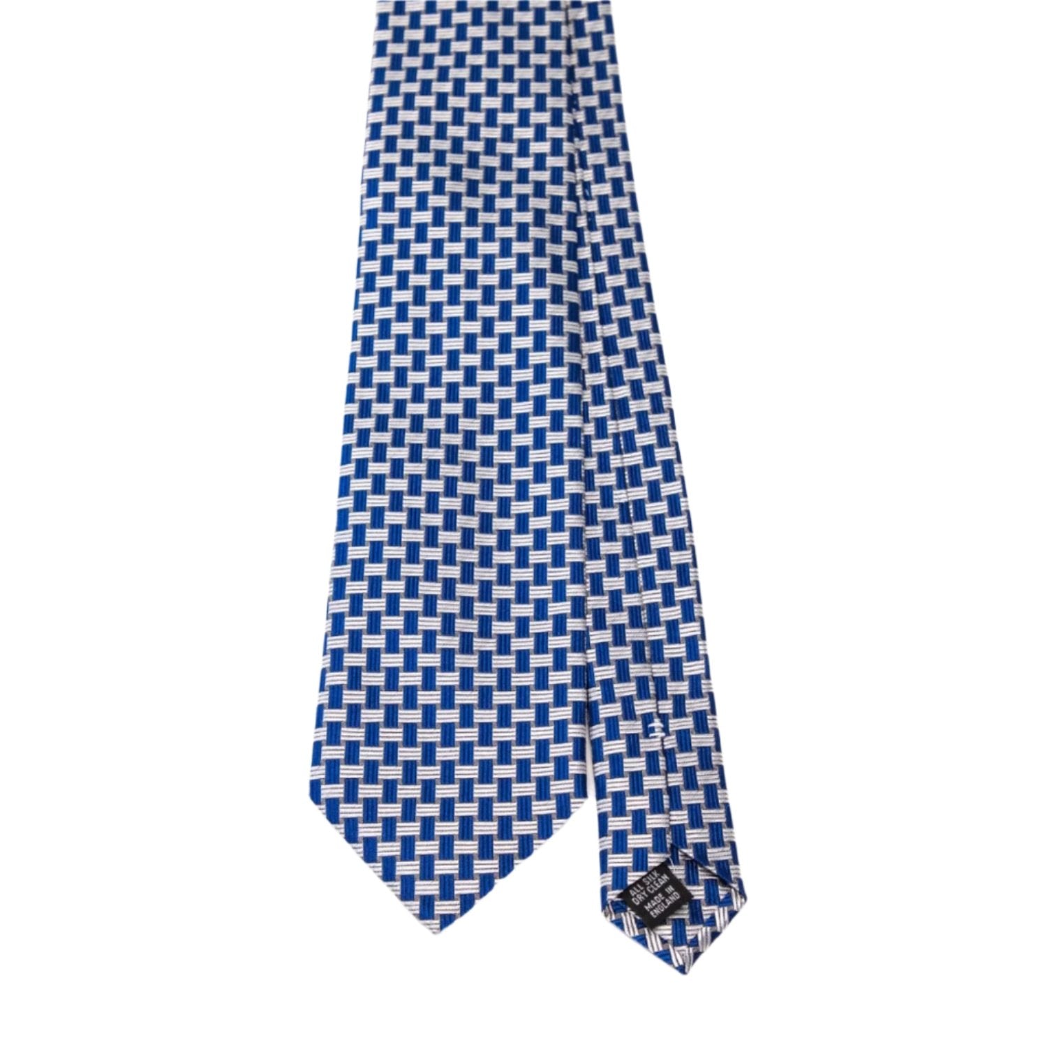 A Sovereign Grade Blue Basket Weave Silk Tie by KirbyAllison.com on a white background.