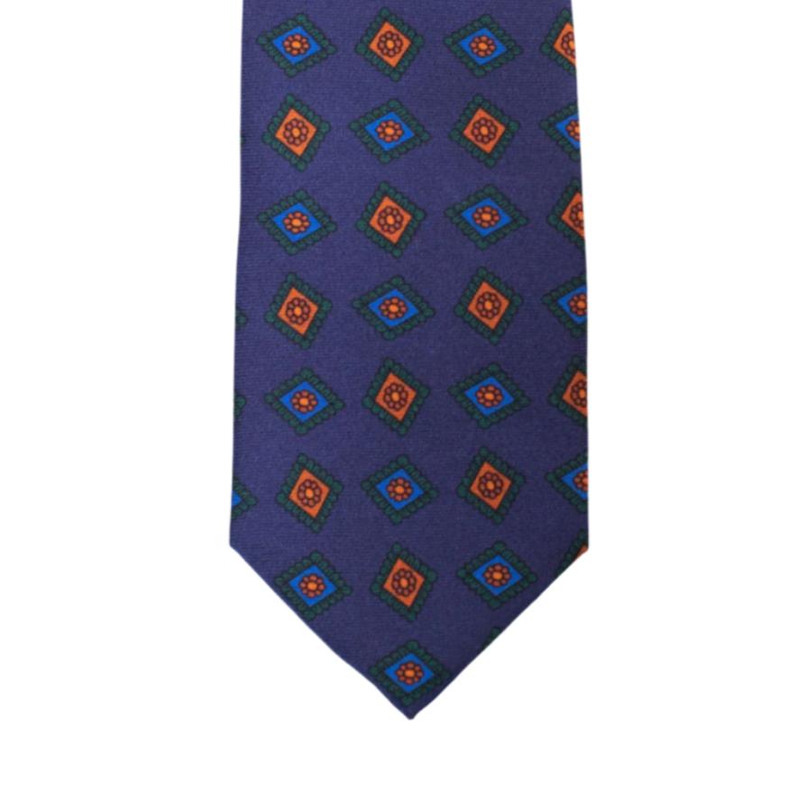 A Sovereign Grade Navy w/Green Art Deco Ancient Madder tie by KirbyAllison.com with a purple and orange pattern of quality.