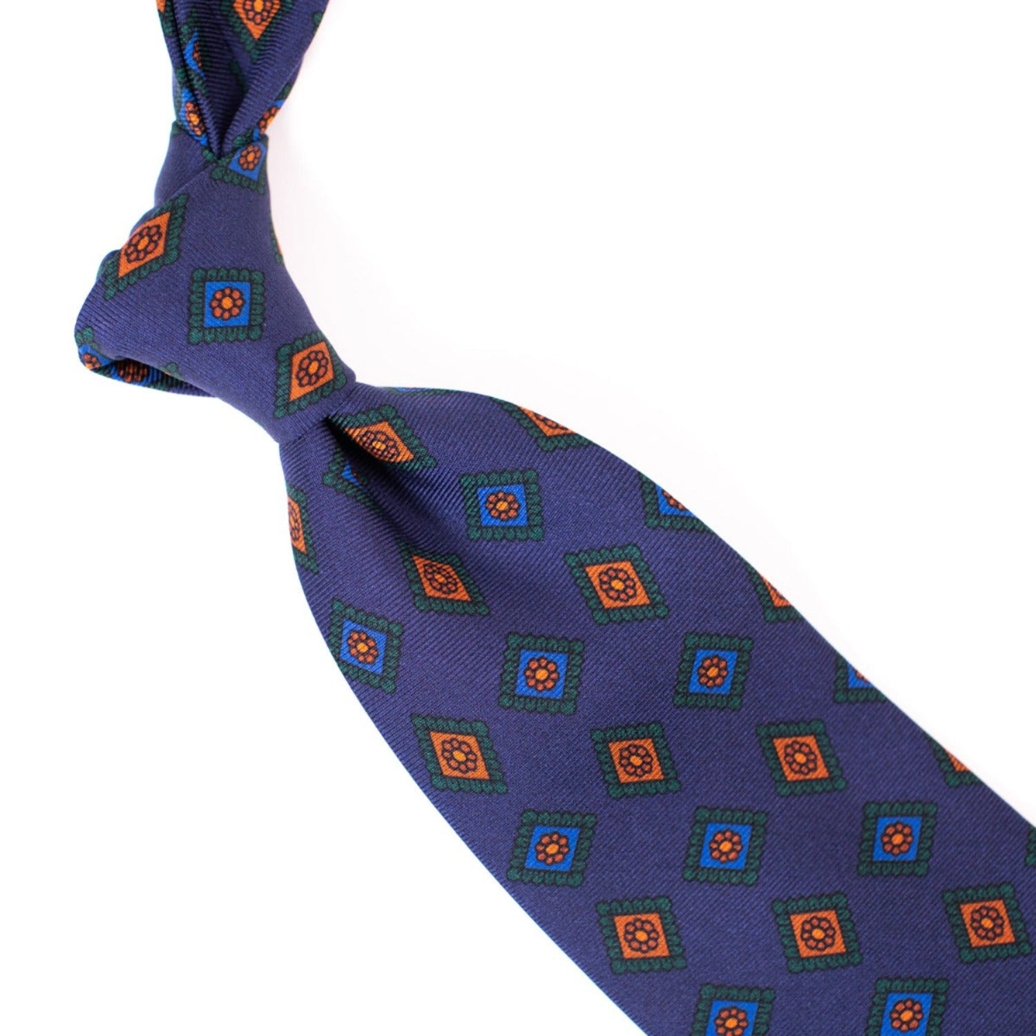 A Sovereign Grade Navy w/Green Art Deco Ancient Madder tie from KirbyAllison.com, handmade in the United Kingdom.