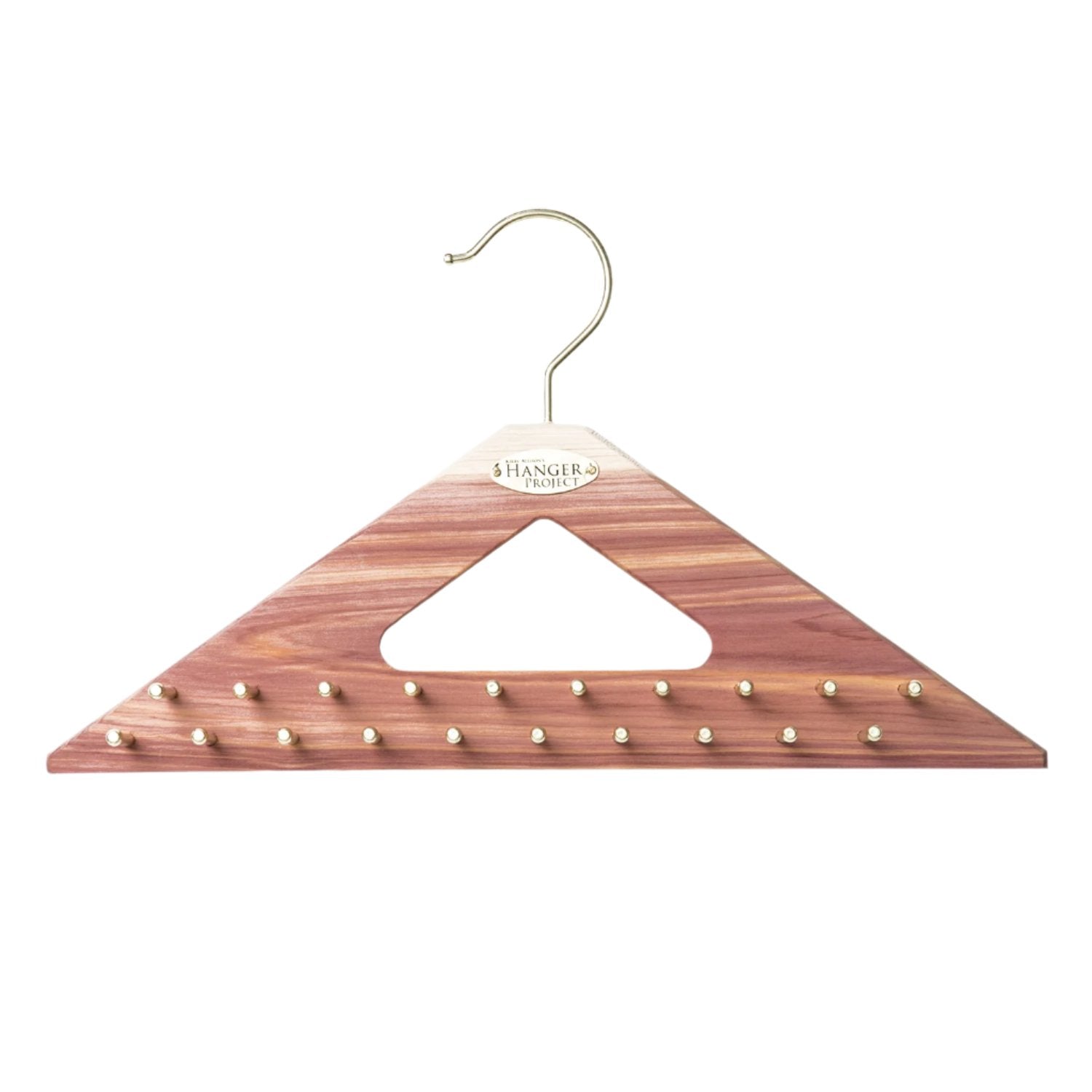 A Hanger Project Cedar Tie Hanger with studs, perfect for closet organization, from KirbyAllison.com.